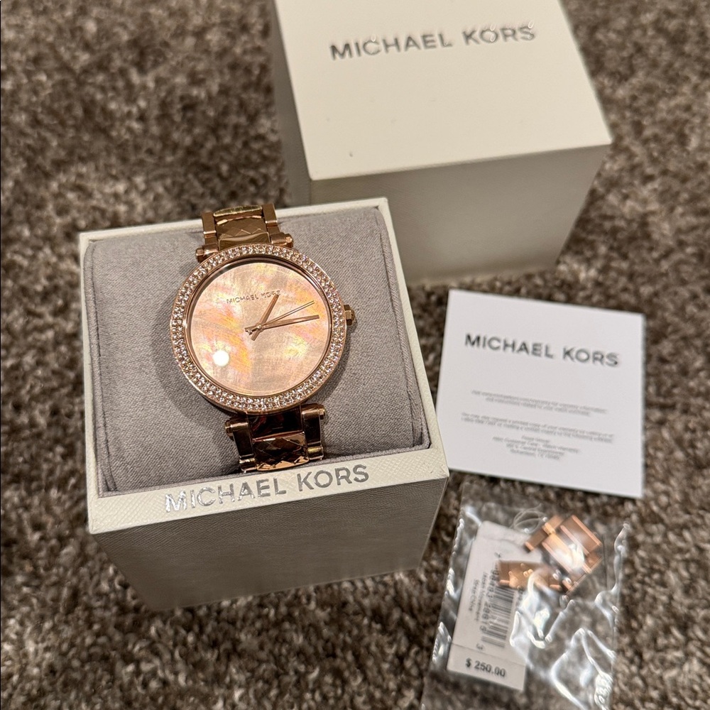 NIB Michael Kors Rose Gold Watch with Crystal Bezel Retails $250